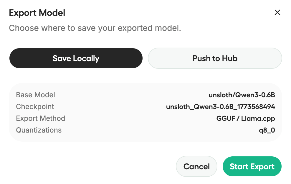 Export models with Unsloth Studio